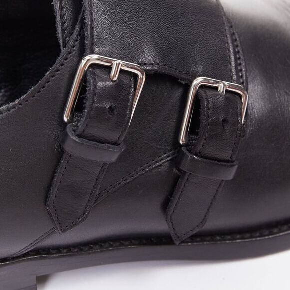 SAINT LAURENT black leather silver buckle double monk strap oxford shoes EU35.5 - Picture 7 of 10